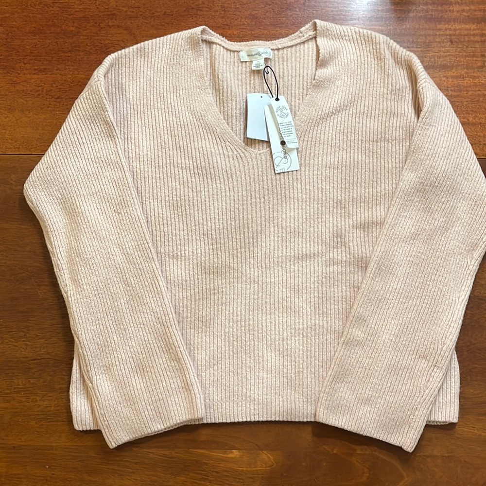 Blush Pink Treasure & Bond V Neck wool Blend Sweater Medium E4